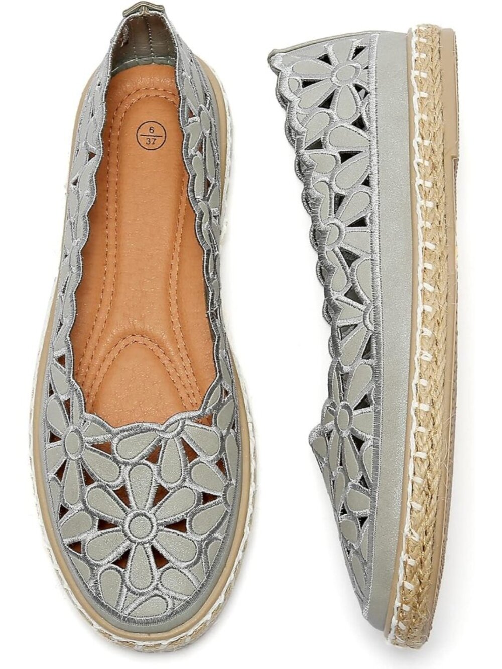 👑Women’s Grey  Ballet Flat Daisy Round Toe Dress Shoes Casual Slip On  Loafer